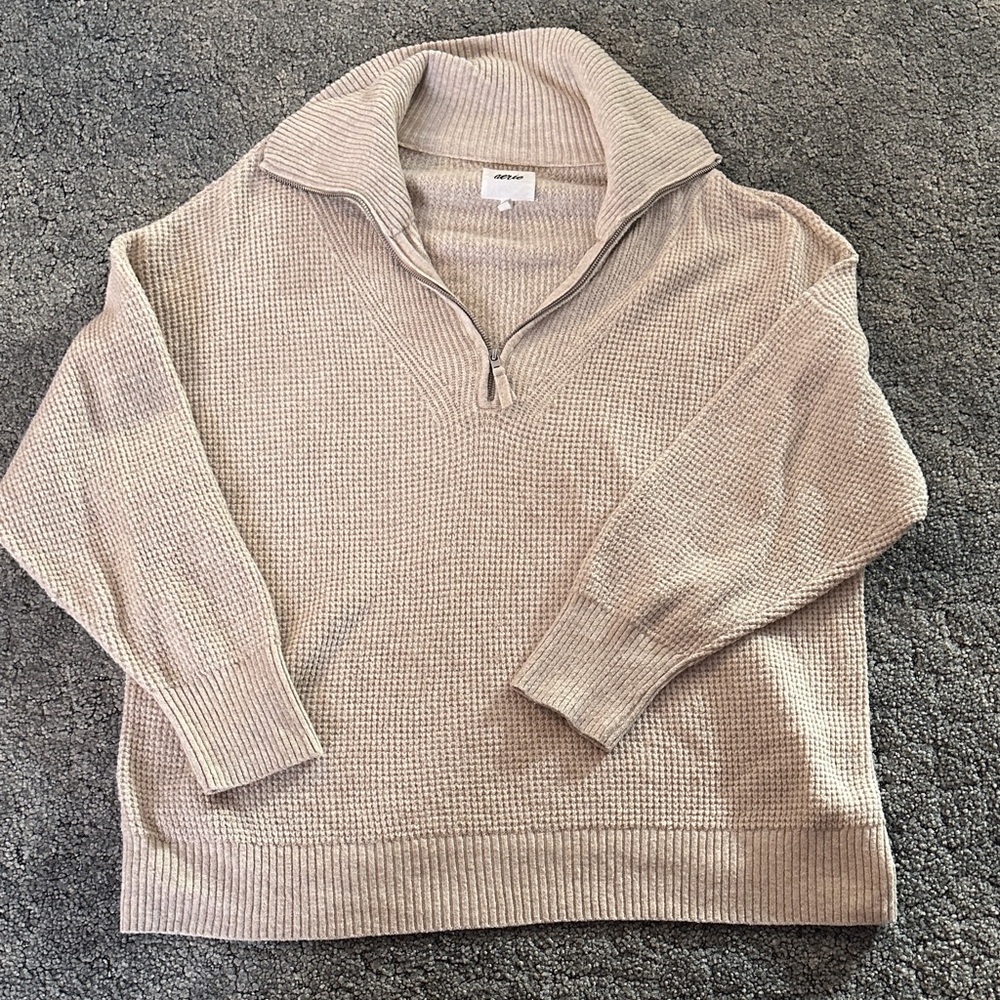Aerie Cream Quarter-Zip Sweater